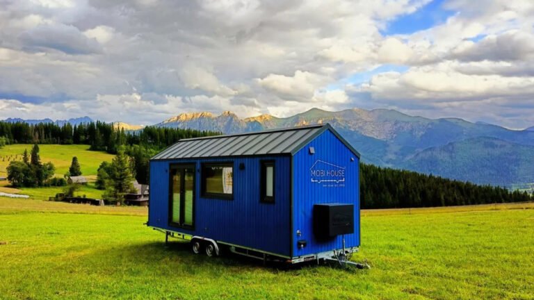 Single-Level Breeze Tiny House has Blue Scandinavian Spruce Façade