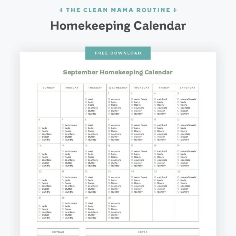 Free September 2026 Homekeeping Calendar