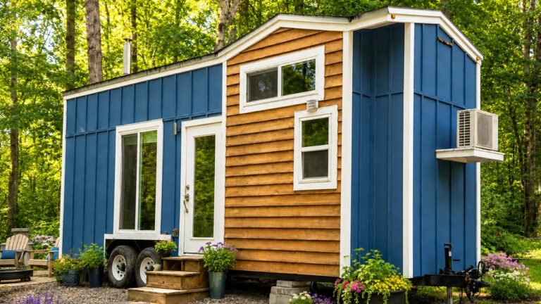 Farmstead Tiny House has Elevated Home Office, Fireplace, Sleeps Two