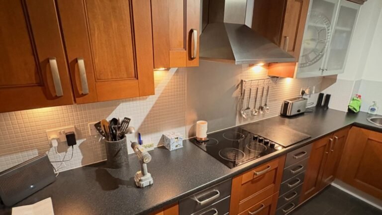 He Spray Painted the Cherry Wood Cabinets Farrow & Ball Blackened and Kept the Dark Details for Contrast