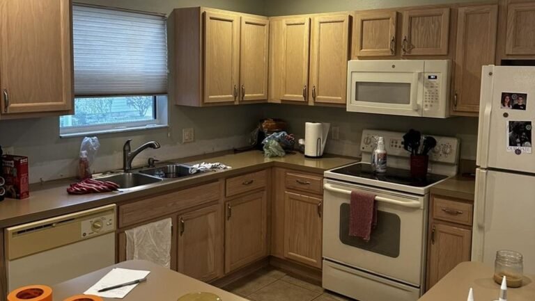 He Spray Painted the Natural Wood Cabinets Green and the Kitchen Took on a Custom-Built Look