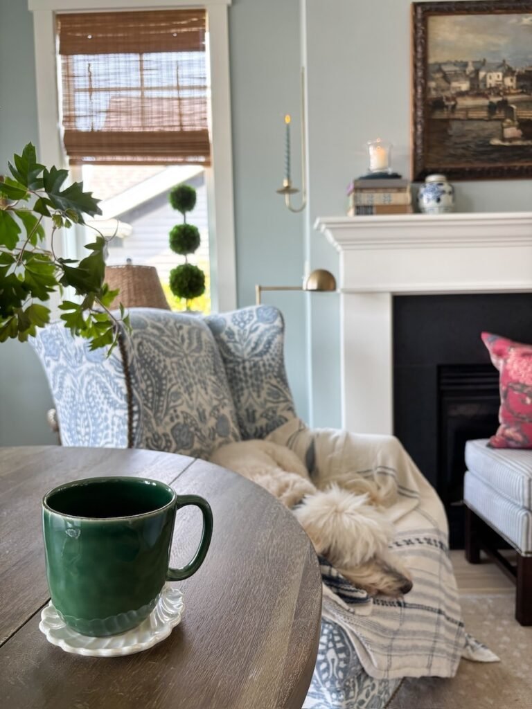 A Cozy Plaid Blanket for Fall in our Coastal Cottage Keeping Room