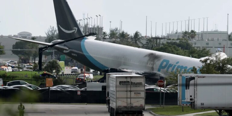 Amazon cargo plane crashes into multiple vehicles, forcing Miami airport to ground all flights