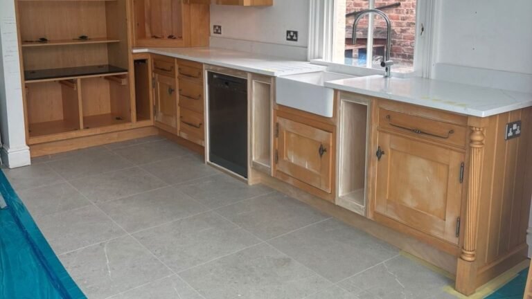 He Spray Painted the Solid Wood Cabinets Hague Blue and the Original Details Stood Out